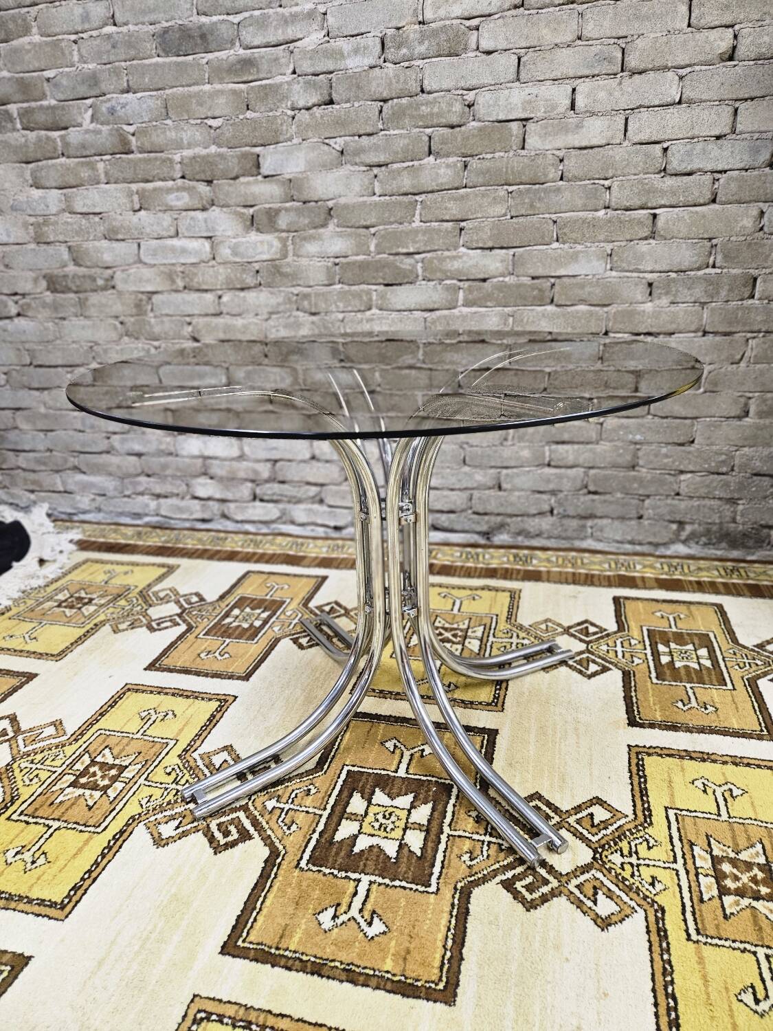 Vintage smoked glass dining table, Italy 1970s