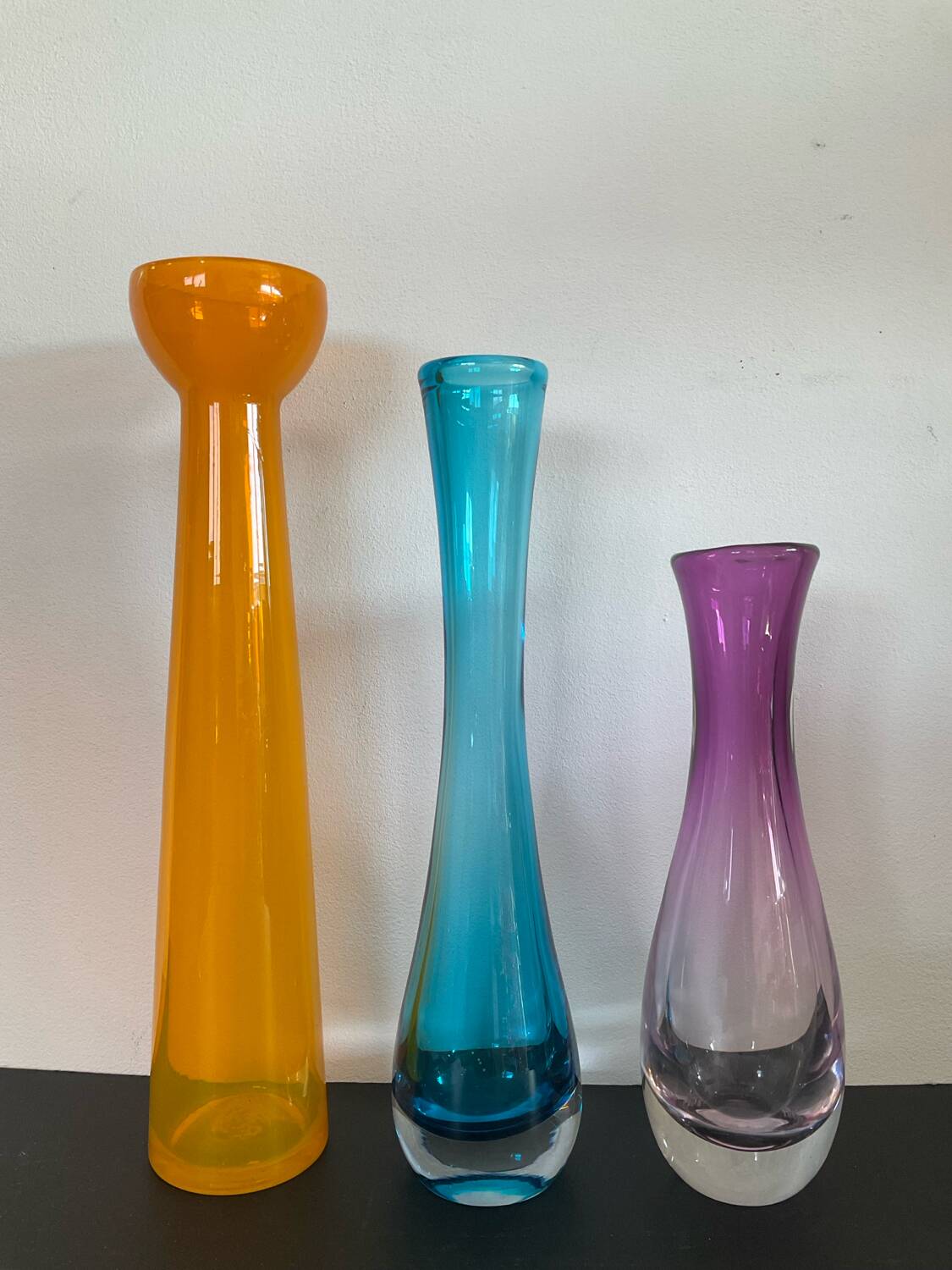 Set of 3 vintage glass paste vases