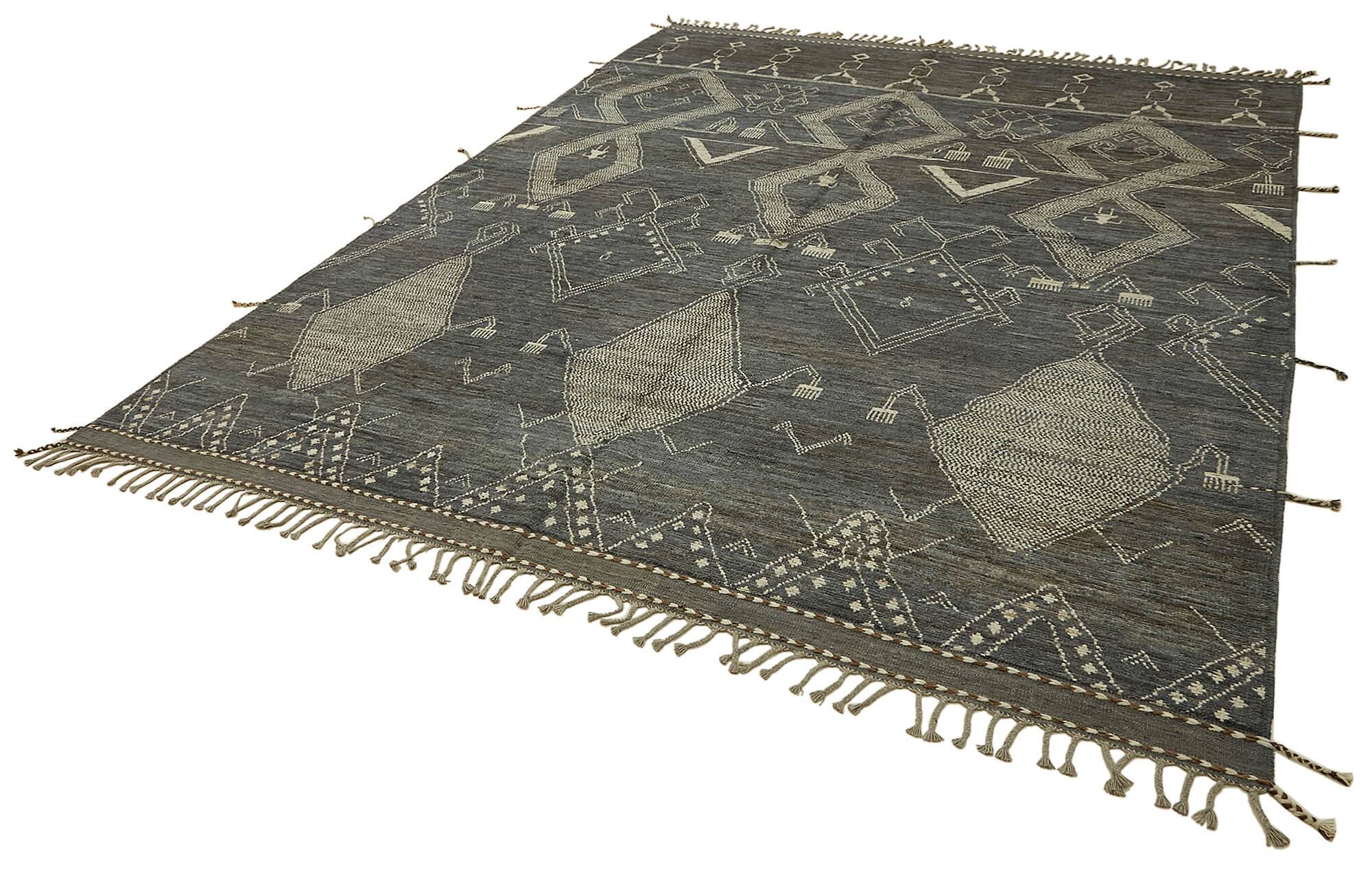 Hand-Knotted Tribal Unique 283 cm x 370 cm Grey Wool Carpet