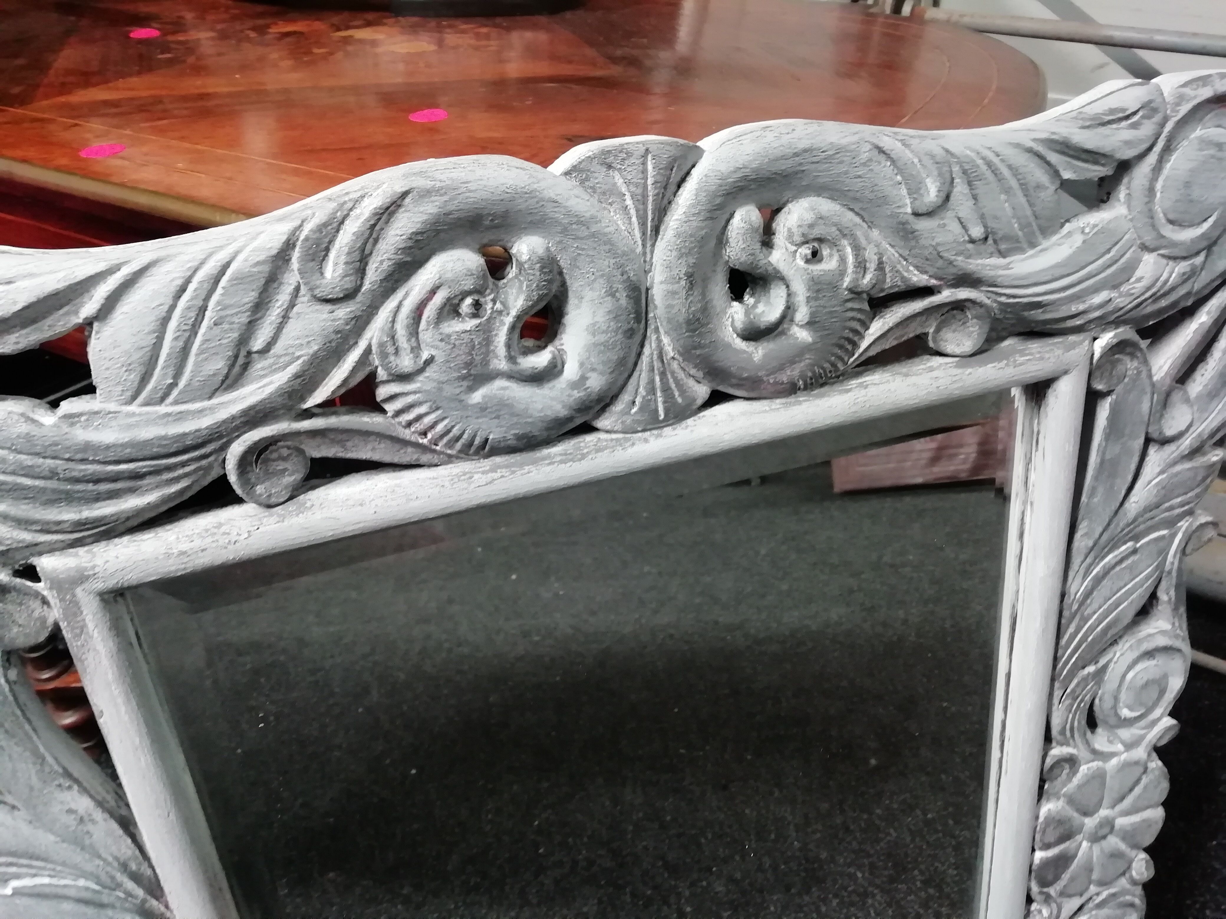 Antique mirror in painted/patinated and waxed carved wood 60x80cm