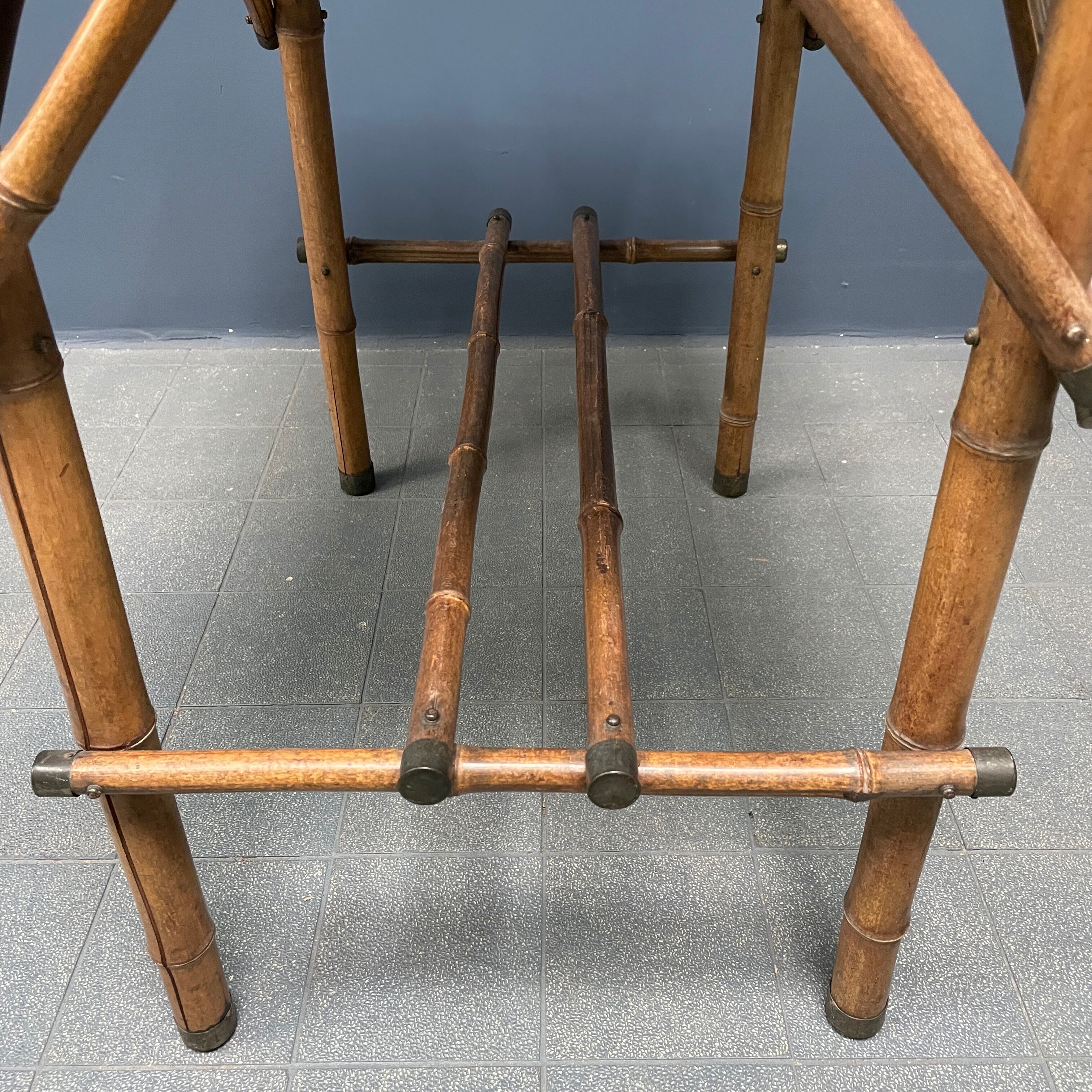 Bamboo side table with mirror top from France, 1940s
