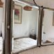 Vintage 1930s triptych barber mirror with bevelled glass in orange - 25 x 59 cm