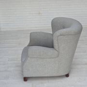 1950s, Danish relax chair by Fritz Hansen, model 1518, grey furniture wool.