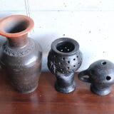 Set of 3 vintage brown and black pottery