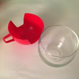 5 vintage glass cups and removable plastic support from the 70s in bright colors