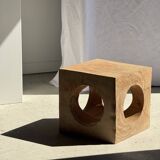 Coffee table, or openwork cubic stool in natural monoxyle mango wood H40.