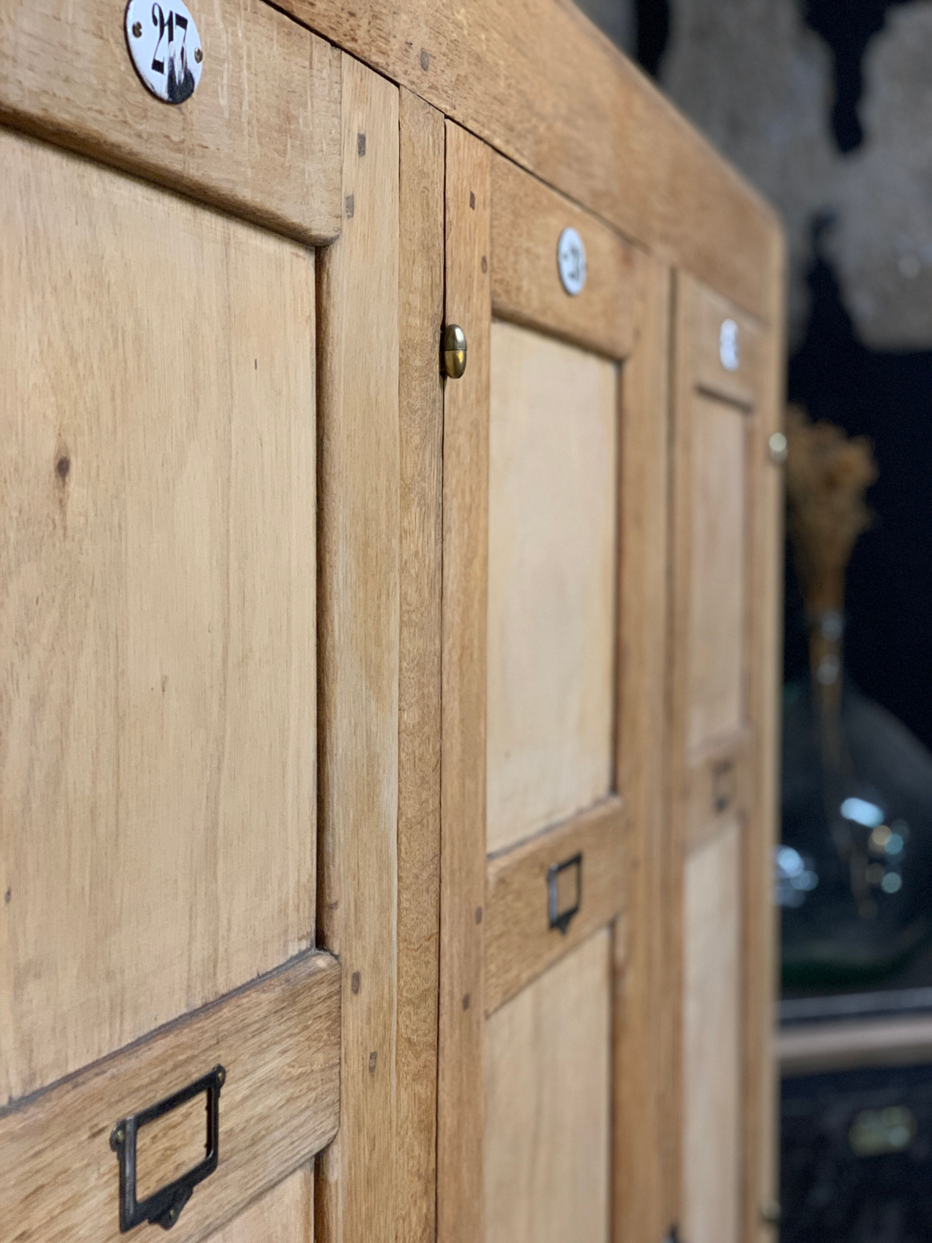 Old industrial cloakroom 1910 in oak and enamelled plate