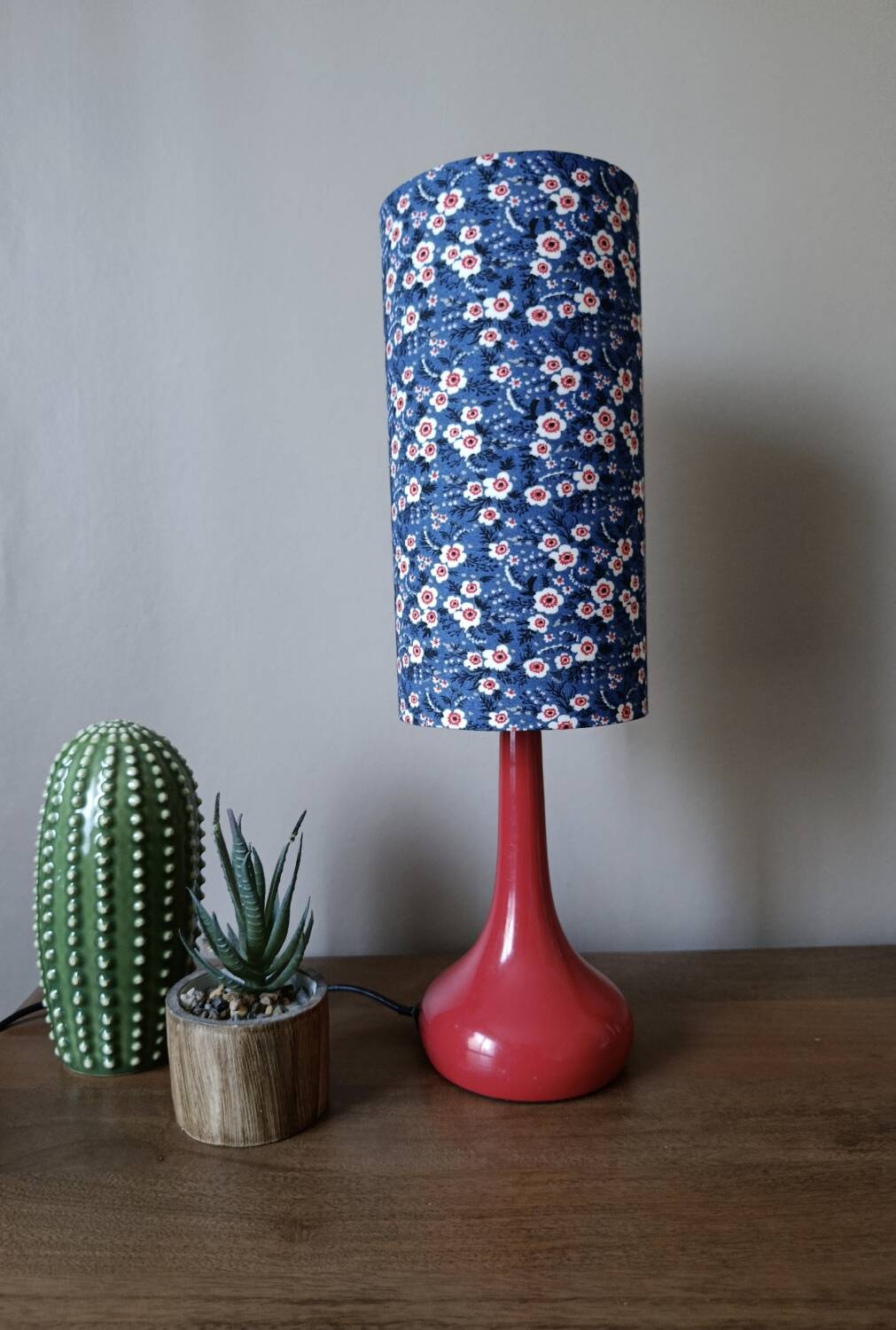 Vintage red bakelite touch lamp, Liberty floral lampshade