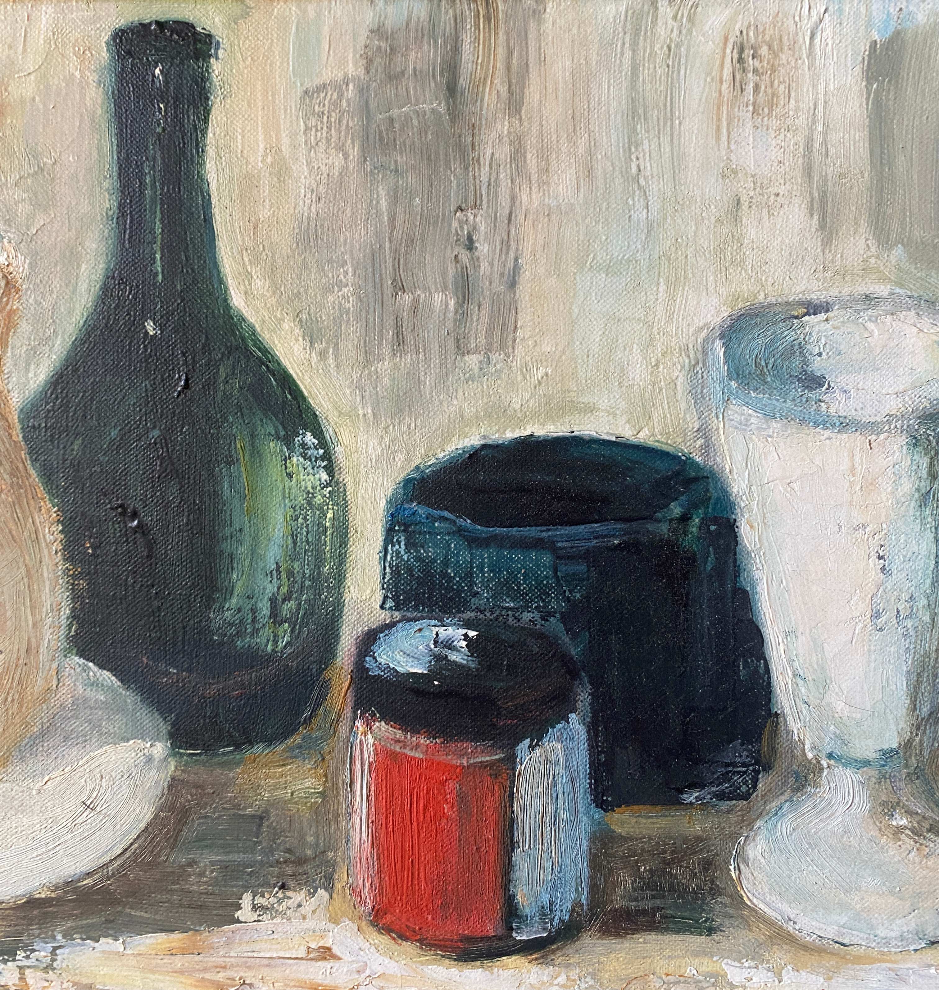 Painting HST "Still life with the bottle" signed M. Lambault (1891-1983)