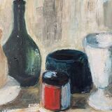 Painting HST "Still life with the bottle" signed M. Lambault (1891-1983)