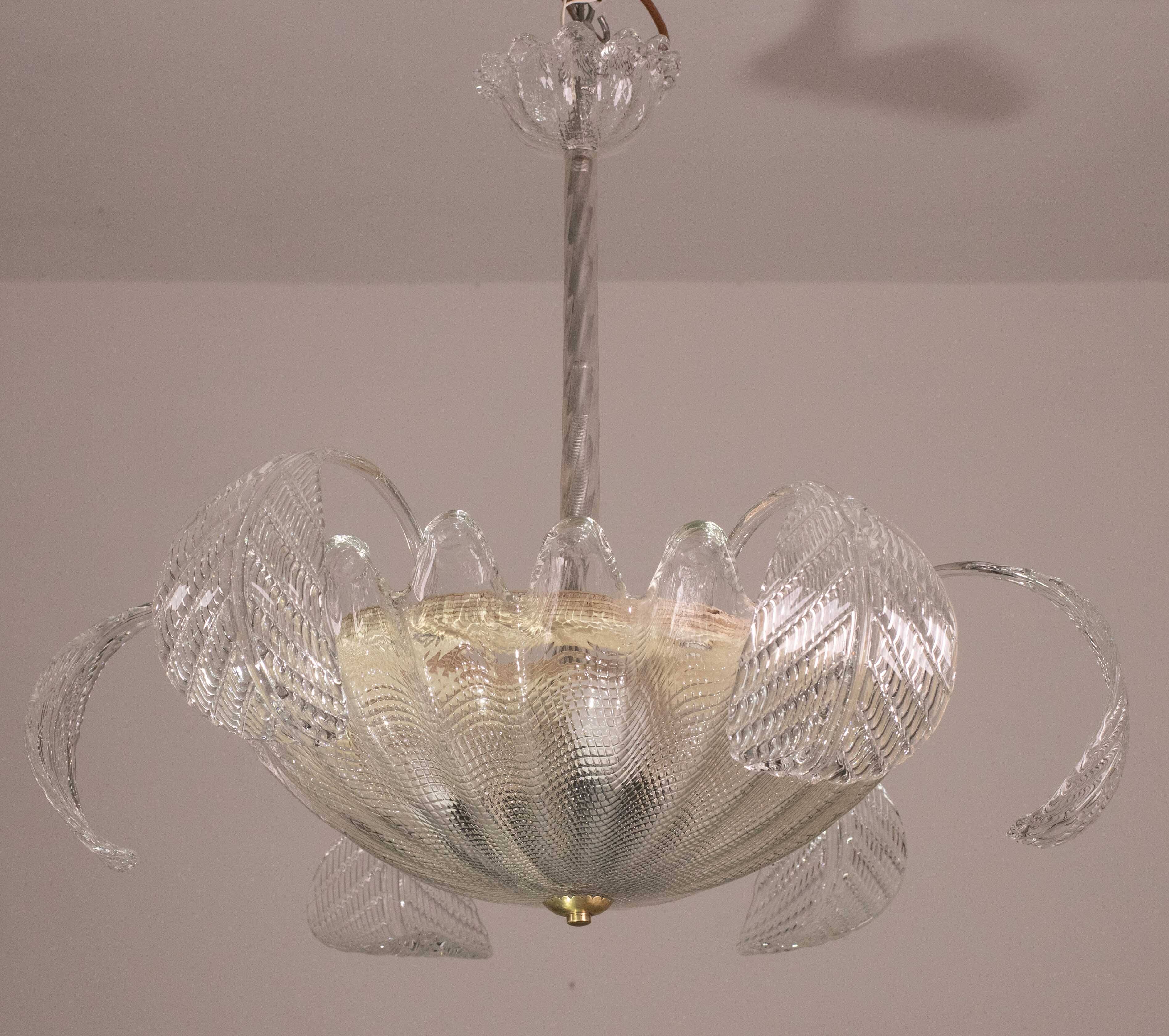 Charming Art Decò, Barovier & Toso Chandelier, Murano Glass, 1950s