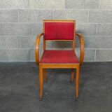 Small red bridge chair with armrests