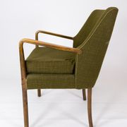 Armchair in birch and orginal dark green fabric of danish design from the 1950