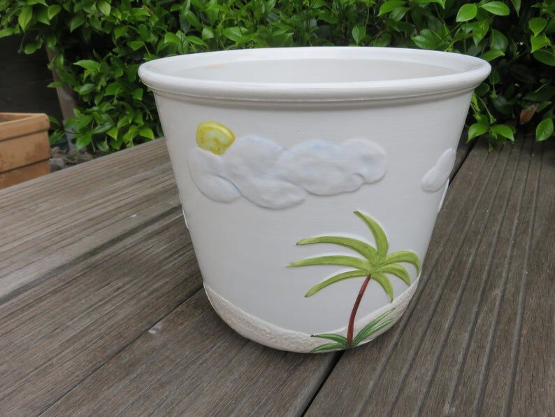 Flower pot "palm" ceramic Bassano Italy 60 70 years