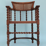 Edwardian barley twist corner chair with cane late 19th century