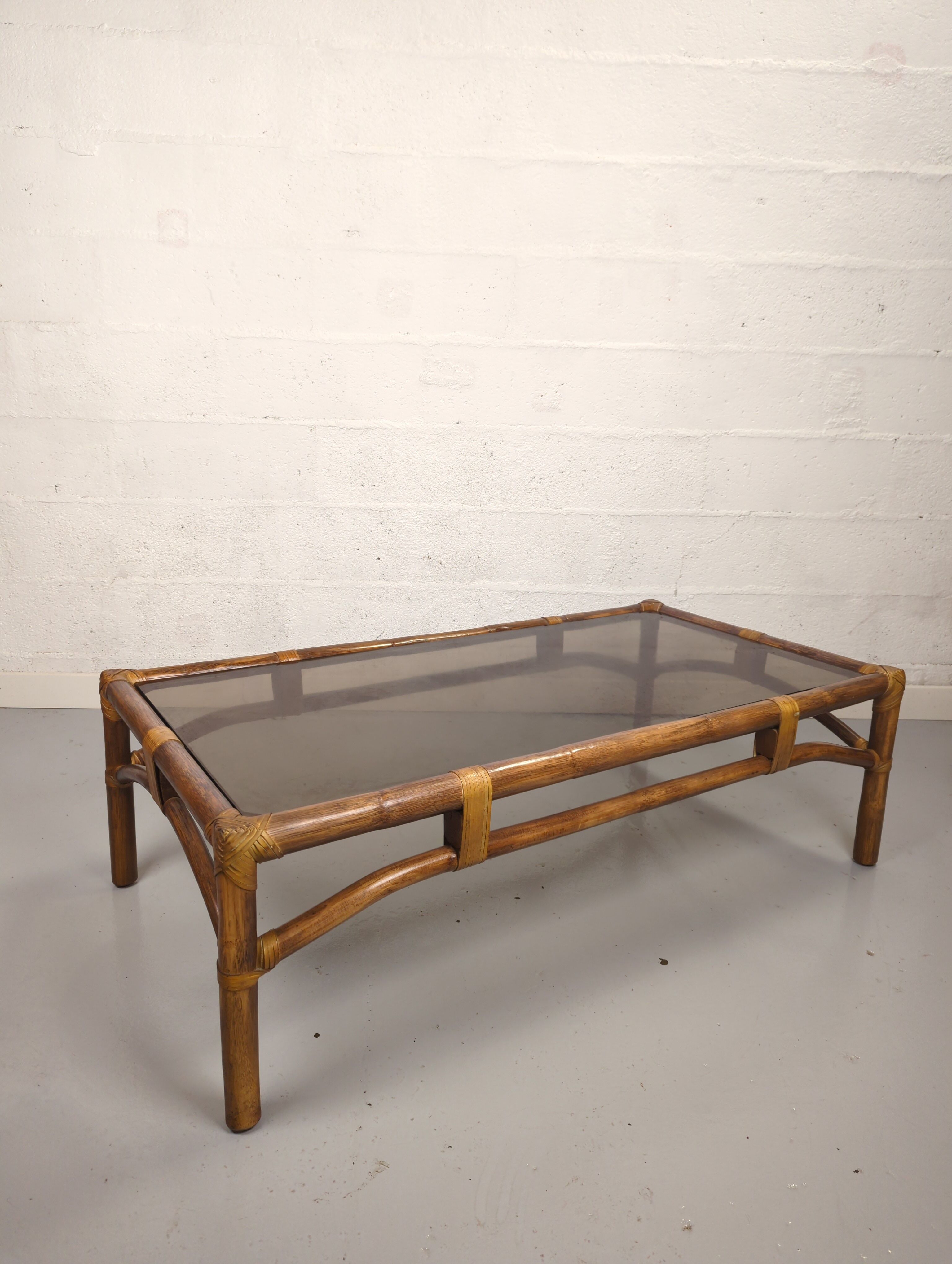 Coffee table bamboo smoked glass