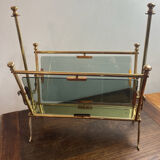 Brass magazine rack and blue-tinted glasses, 1950s.