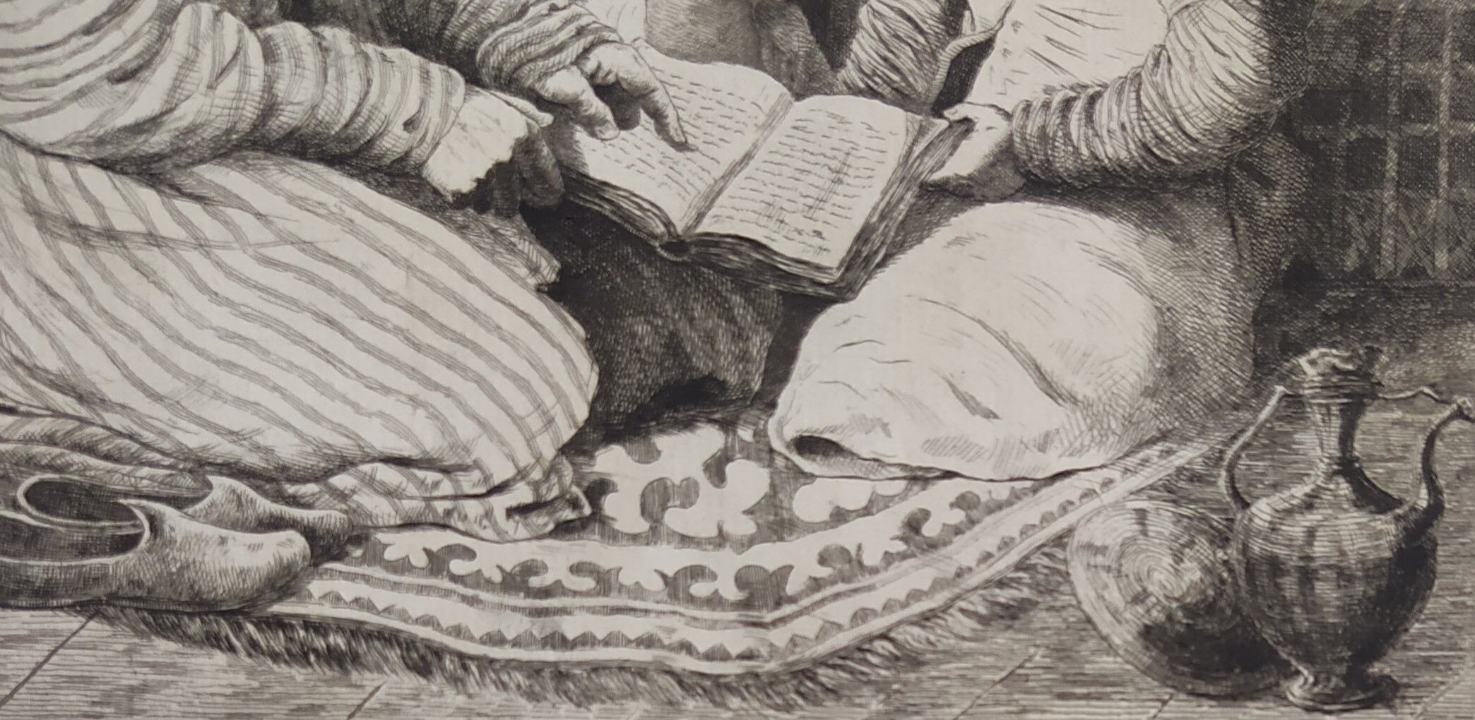 Engraving XIXth "Reading lesson in Orenburg & Country Ugsters"