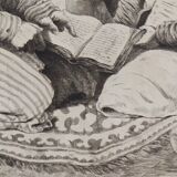 Engraving XIXth "Reading lesson in Orenburg & Country Ugsters"