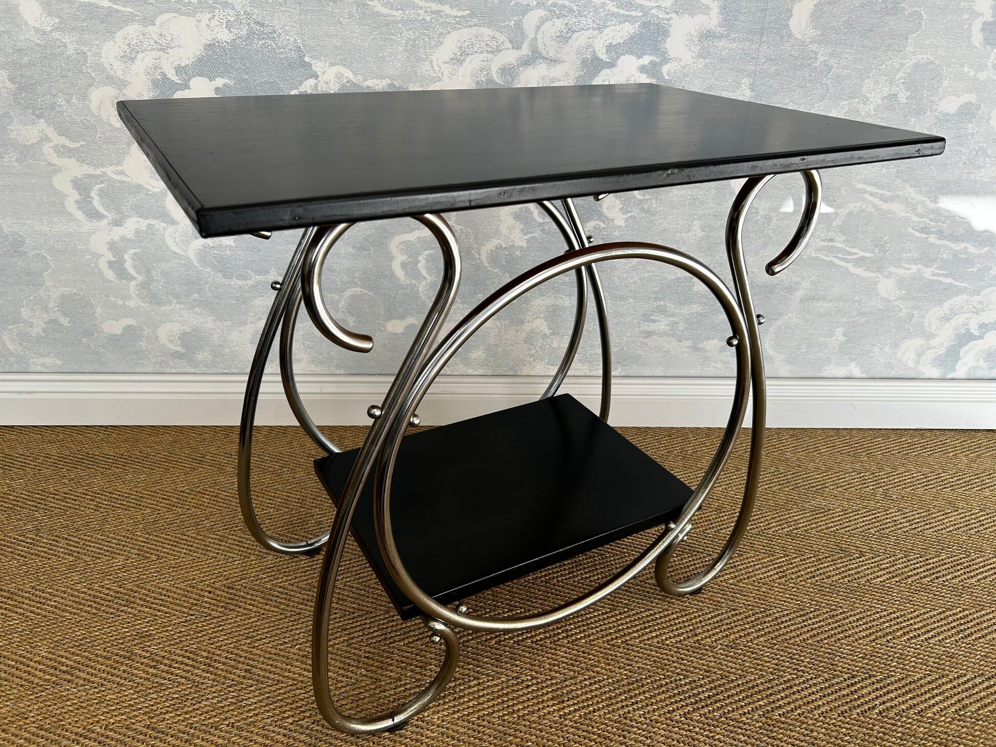 Chrome tubular 2-tiered side table, Art Deco / Bauhaus, Belgium, 1930s
