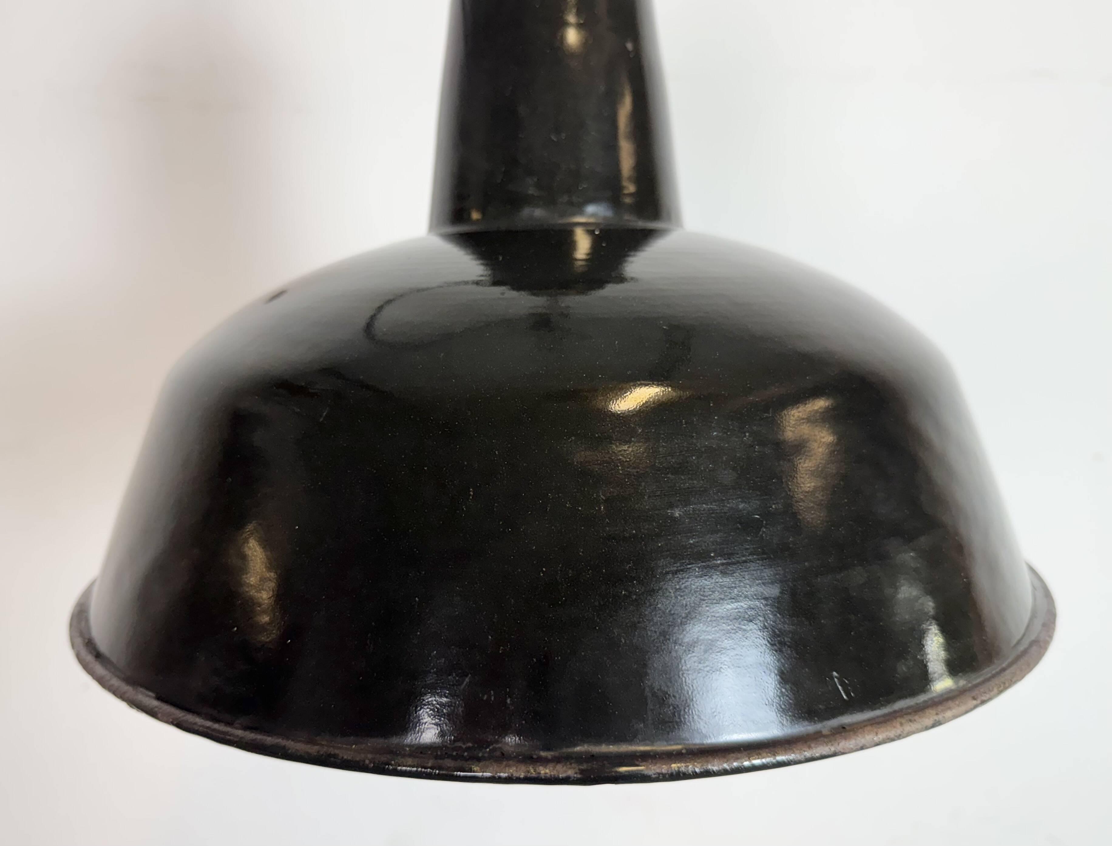 Industrial Black Enamel Factory Lamp with Cast Iron Top, 1950s