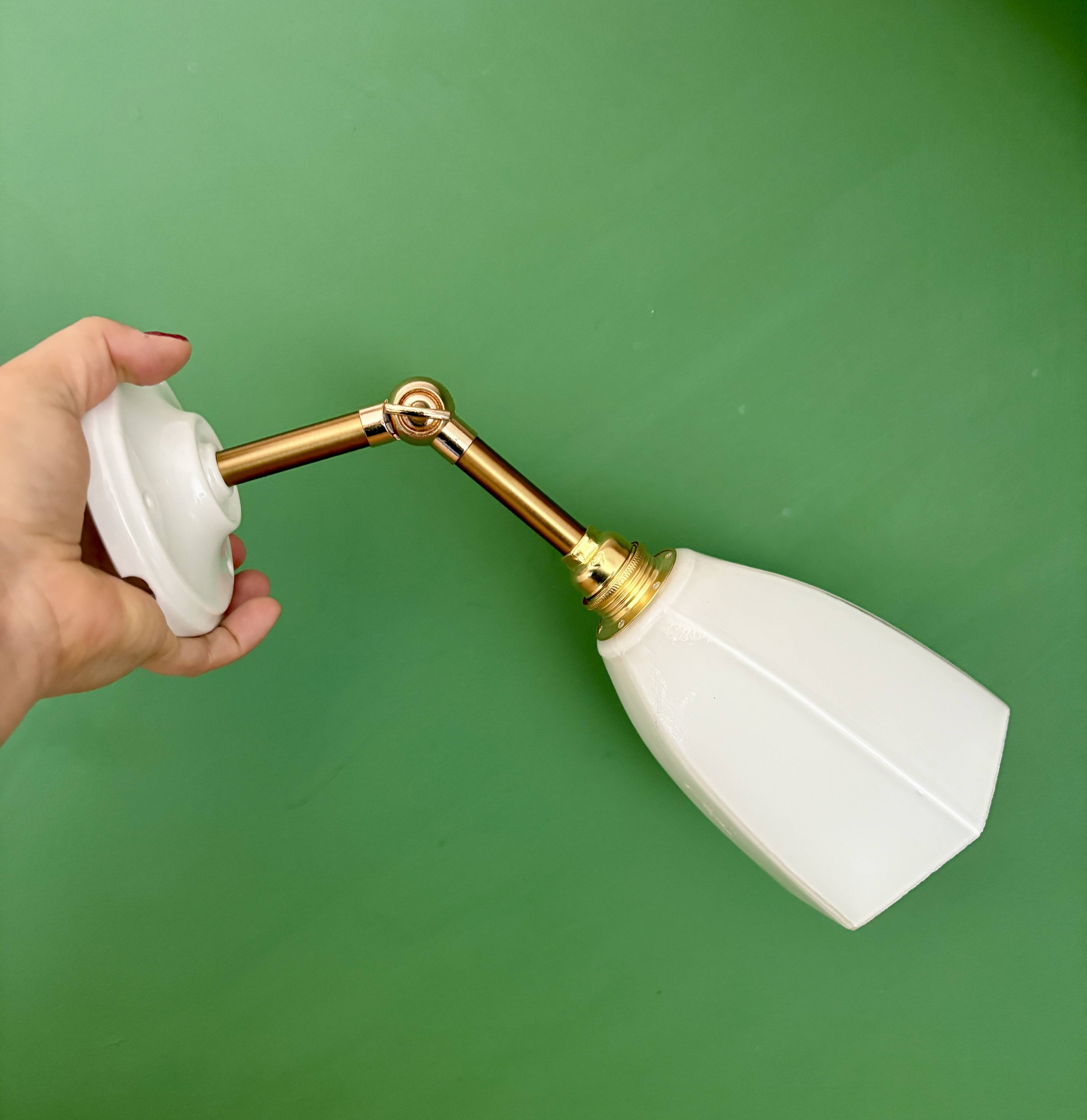 Vintage tulip wall light in white opaline