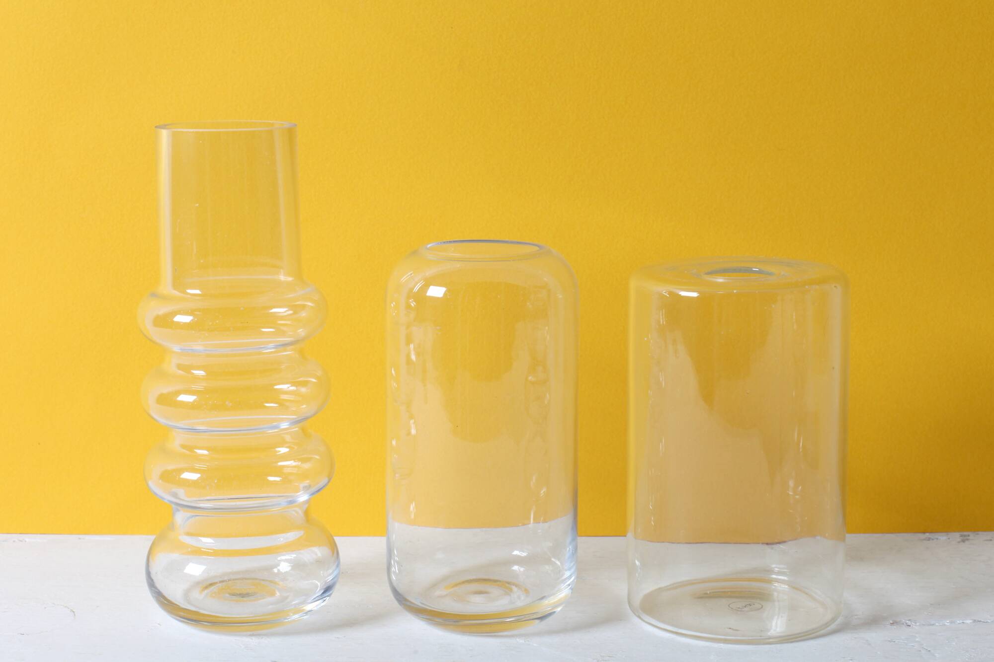 3 vases en verre transparent, Suède années 2000