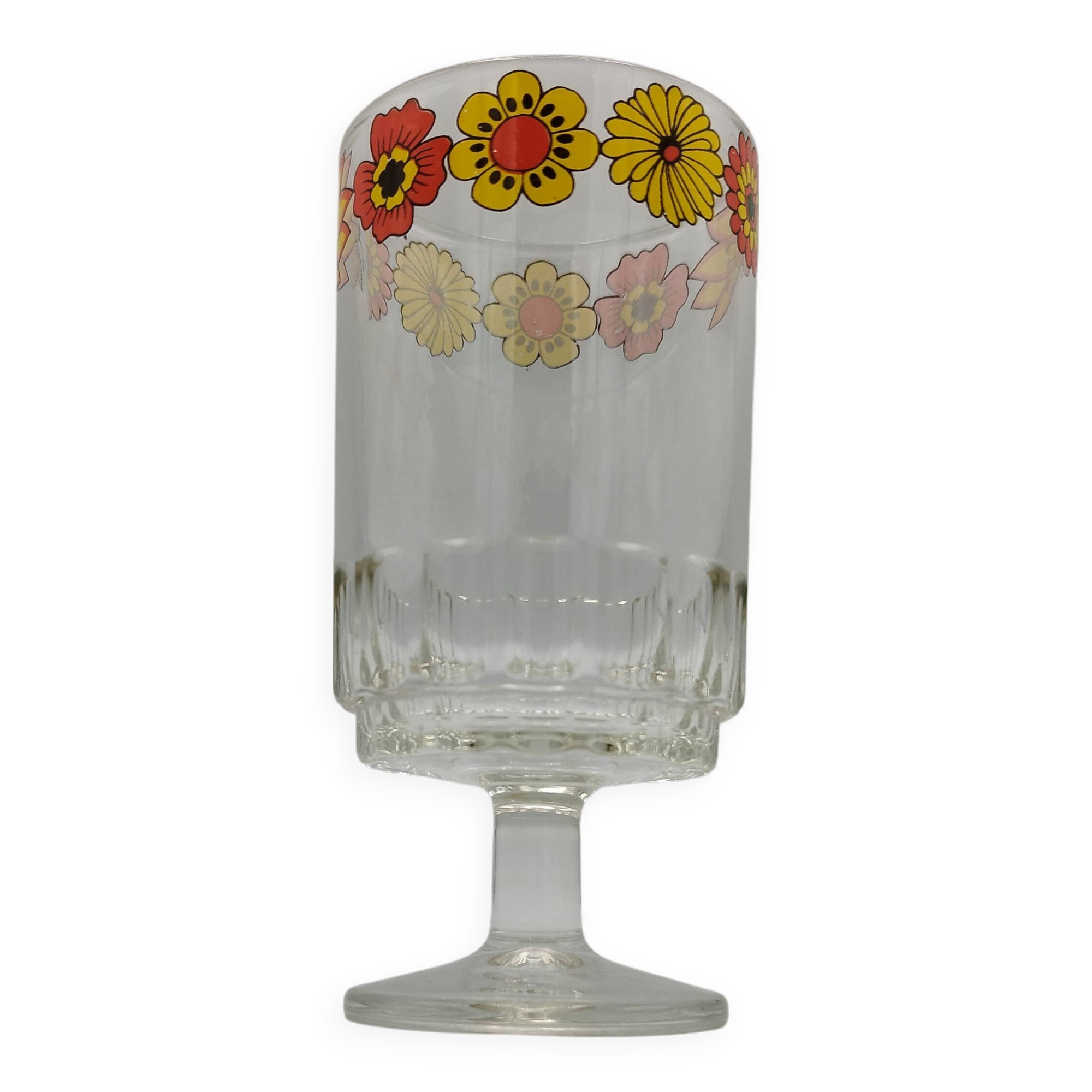 Vintage stemmed glass with floral decoration