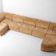 Modular 7-piece beige Italian sofa in soft velvet, 1970s