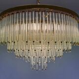 Paire de grands lustres en verre et laiton autrichiens XXL - années 1980