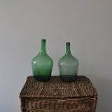 Pair of vintage green glass wine bottles – Hungary / Czech Republic, set of 2