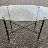 Oval glass and brass coffee table 1950