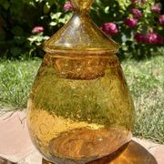 Large amber bubble glass sweet jar from Biot, 1960s.