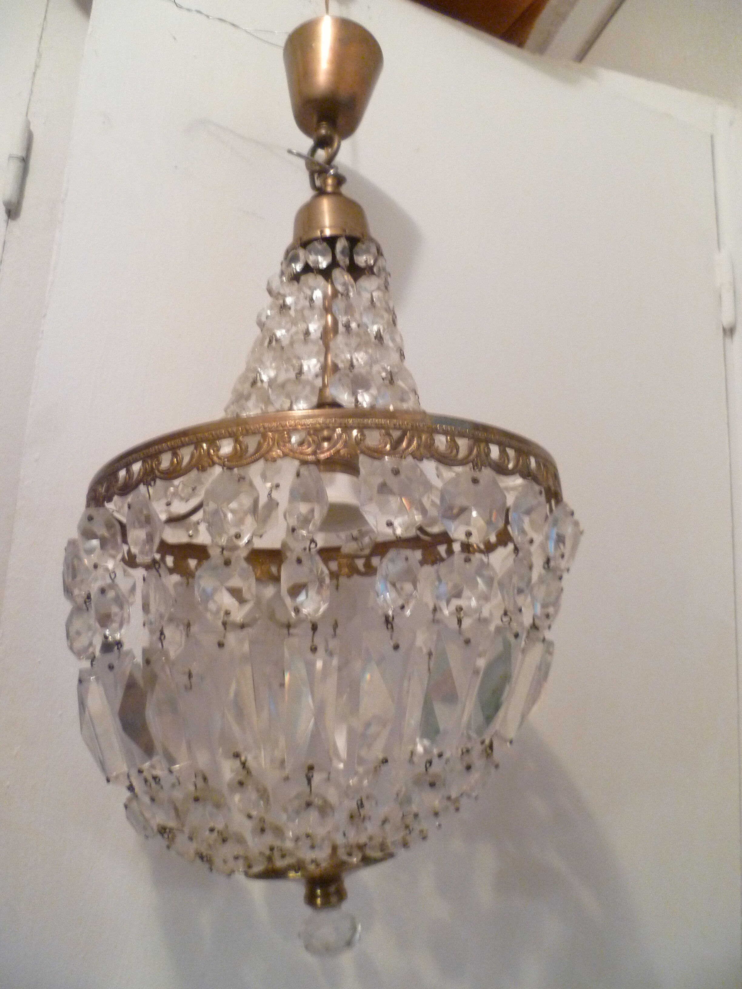 Chandelier ceiling lamp balloon grapevines glass & brass 1 fire