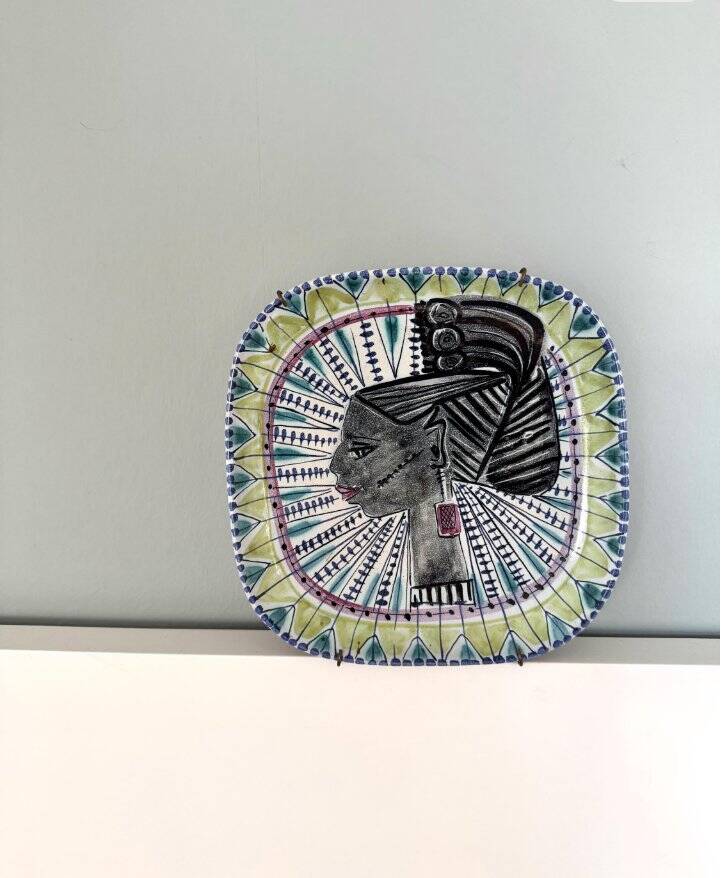 Face illustration ceramic bowl by Jane Wåhlstedt, Sweden, 1960s