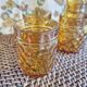 Lot de 5 verres vintage en verre jaune ambré pernod france 2 modèles assortis