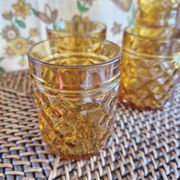 Set of 5 vintage glasses in amber yellow glass pernod france 2 assorted models