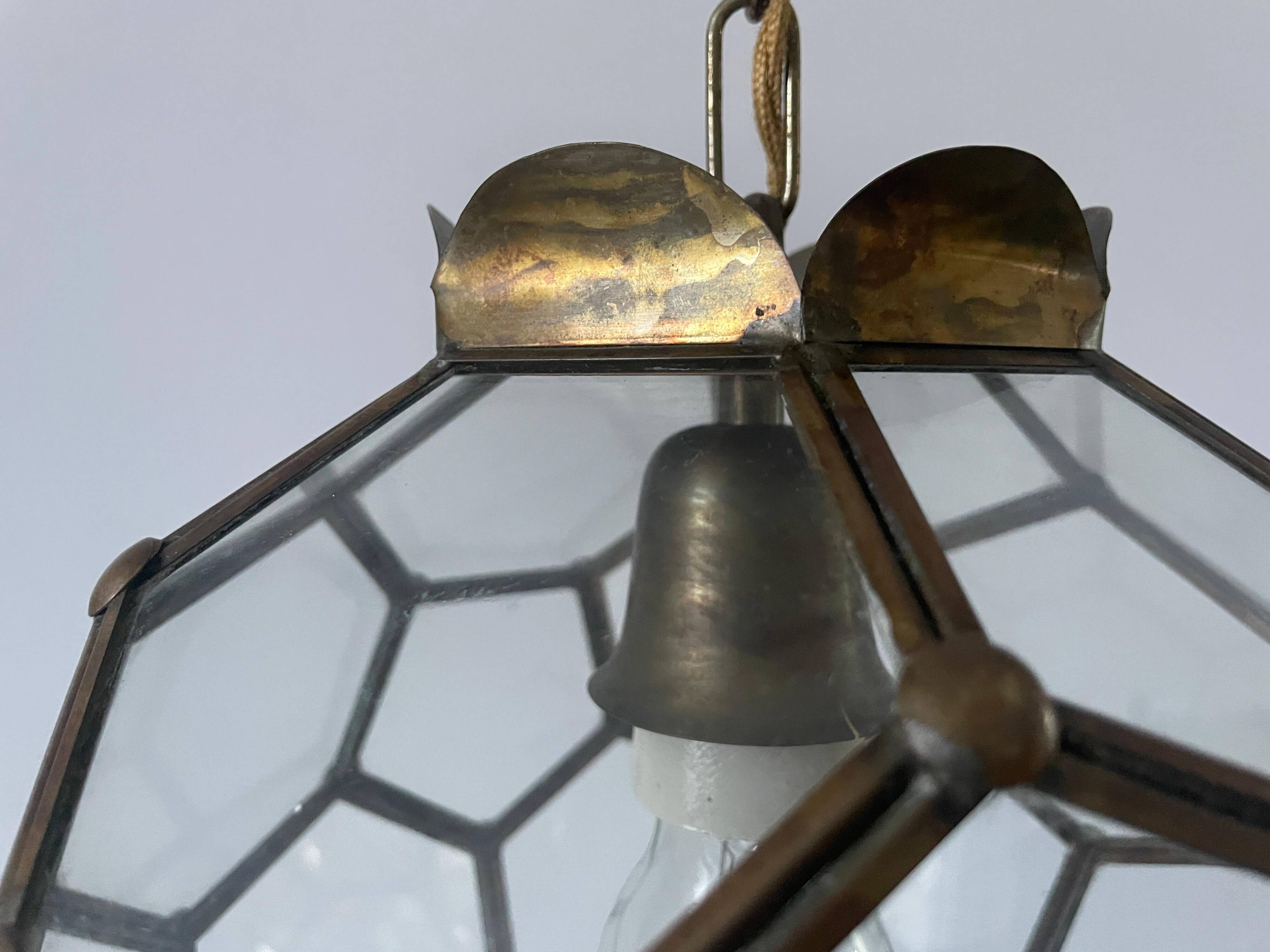 Italian Art Deco glass ceiling light in the shape of a honeycomb, 1950s, Italy.