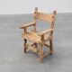 Brutalist armchair with carved rosettes and nailed wooden seat, Spain, 20th