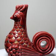 Pair of ceramic glazed candlesticks in the shape of roosters, signed A.G Roger, year 1948.
