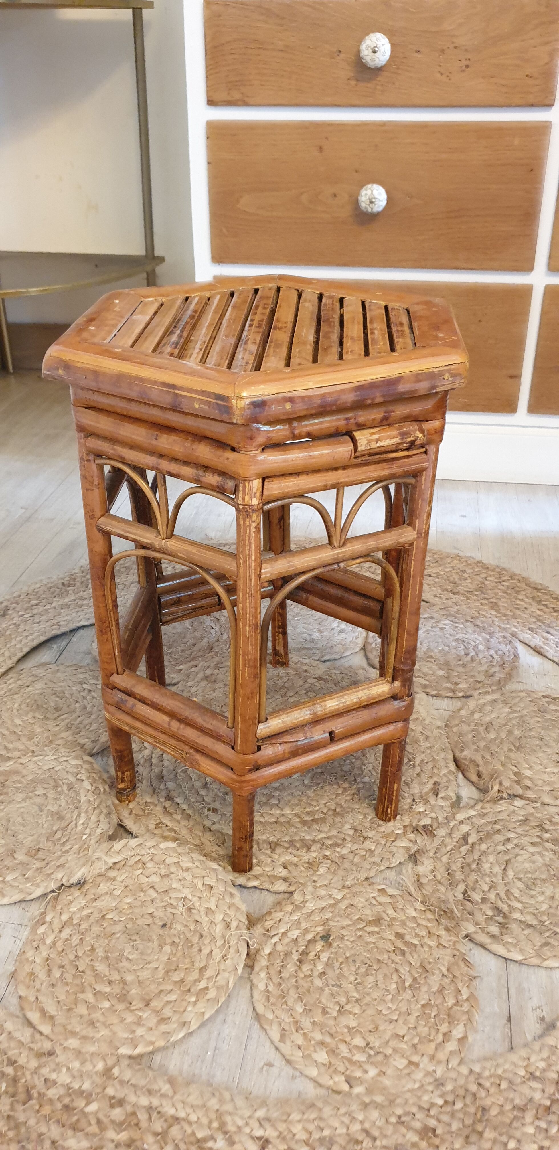 Bamboo and rattan pedestal table
