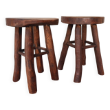 Pair of solid wood brutalist stools
