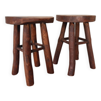 Pair of solid wood brutalist stools