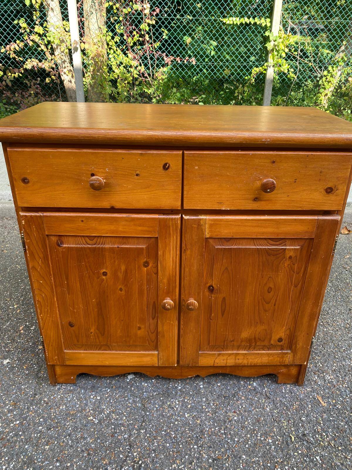 Commode buffet scandinave 2 portes et 2 tiroirs en bois massif pin 97cm