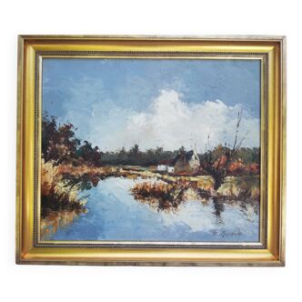 Original painting by Claude Mourier - The pond of Ruelec