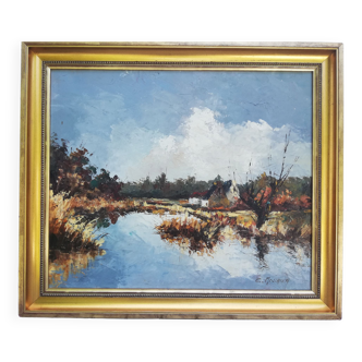 Original painting by Claude Mourier - The pond of Ruelec