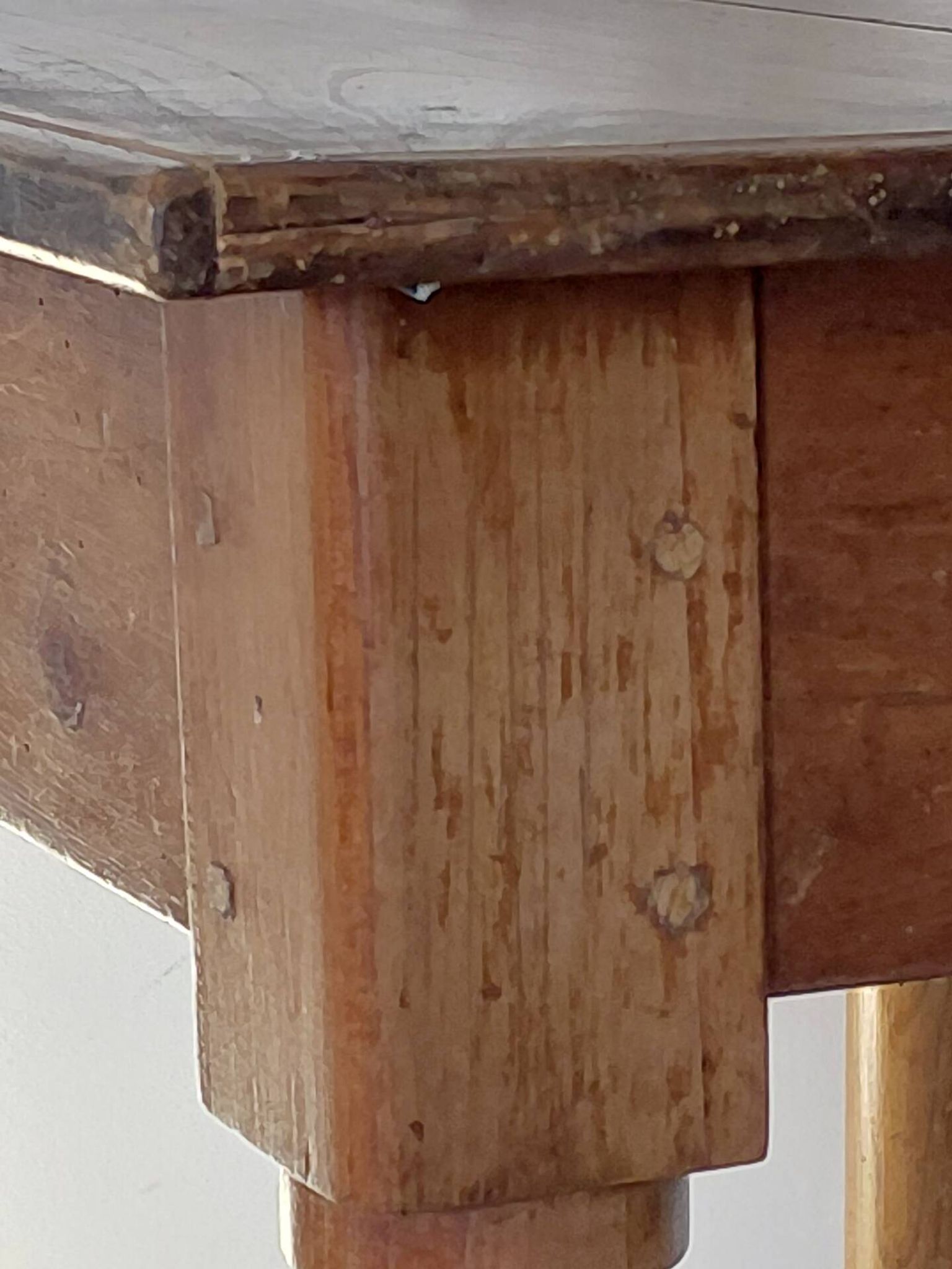 Table / Vintage cherry wood desk with turned legs – Natural patina