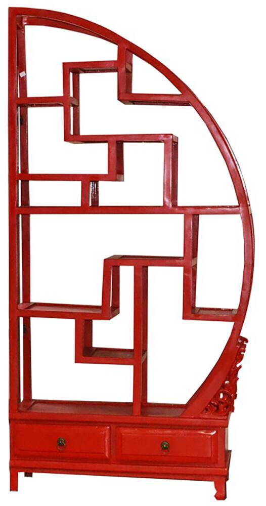 Red shelf with sculpted base