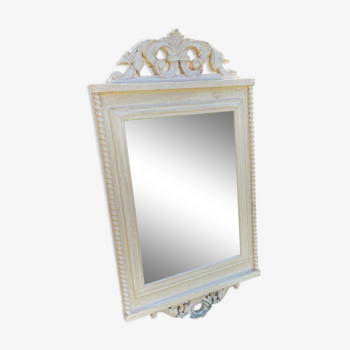 Miroir ancien bois patine d’origine blanc beige