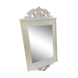 Miroir ancien bois patine d’origine blanc beige